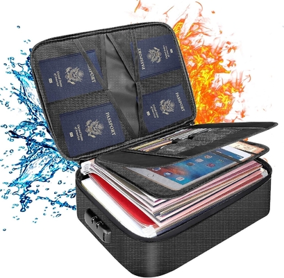 Borsa per documenti con serratura, custodia a 3 strati a prova di fuoco con cerniera impermeabile, portabile per documenti