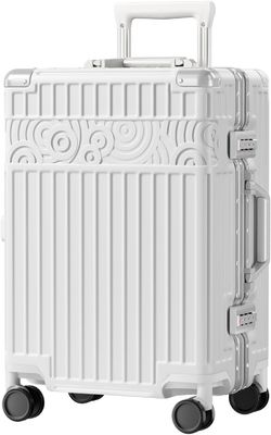 Bagaglio senza cerniera con 4 ruote Valigia a guscio duro da 20 pollici con PC + ABS TSA Lock 4 Metal Corner Bianco