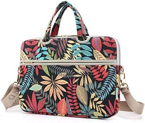 Borsa portatile progettata per computer portatili da 12,5 a 14 pollici con tessuto di tela stampato interno imbottito e più opzioni di trasporto