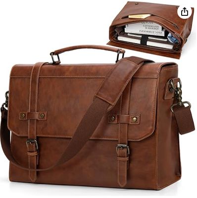 RAINSMORE Borsa a tracolla da uomo 17 pollici Impermeabile Vintage in pelle Cartella per laptop Grande borsa per laptop Borsa a tracolla per computer per ufficio Affari Viaggi Università