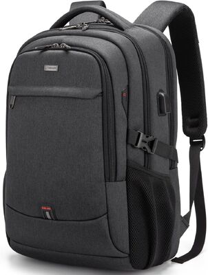 Zaino per laptop da 17 pollici da viaggio Zaino universitario resistente all'acqua per uomo/donna Borsa per laptop con porta di ricarica USB, nero