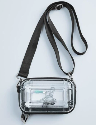 Mini sacchetto trasparente per il trucco da viaggio, sacchetto da 7 pollici con una sola spalla, sacchetto crossbody da viaggio, sacchetto di stoccaggio PC a guscio rigido, piccolo sacchetto quadrato per l'aviazione