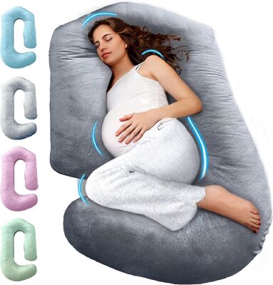Cuscini per gravidanza per dormire – Cuscino maternità da 145 cm per donne incinte con federa rimovibile e lavabile – Supporto per schiena, pancia, collo, gambe e fianchi – Cuscino per tutto il corpo a forma di V, U, o completo, Grigio Velluto