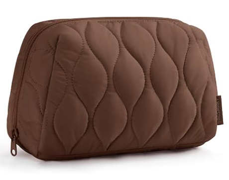 Borsa per il trucco, borsa per cosmetici da viaggio, borsa per il trucco per donne con imbottito, custodia per il trucco organizzatore, borsa a sacchetto aperto, articoli di viaggio essenziali, accessori igienici spazzole