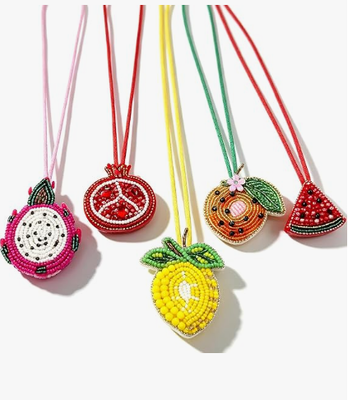 5PCS Ciondolo per Borsa con Perline e Toppe, Ciondolo Frutta per Borsette Estive, Portachiavi | Piccolo Ciondolo per Borsa, Pitaya Melograno Anguria Arancia Limone, Perline e Strass, Cucito a Mano