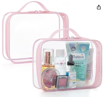 Borsa igienica trasparente con maniglia 2-Pack TSA approvata, rosa. Borsa igienica da viaggio impermeabile, borsa per accessori da viaggio, borsa da viaggio per aeroporti, borse da volo di dimensioni quadrate, donne, uomini, borsa trucco.