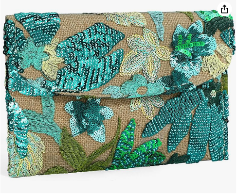 Borsa con ricamo di paillettes e perline, pochette con perline floreali, pochette da sera a fiori, pochette per donna
