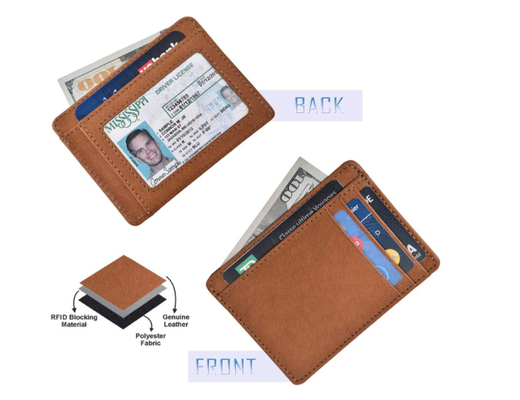 Gli uomini dimagriscono la cassa di carta di cuoio del portafoglio RFID che blocca il minimalista astuto