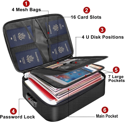 Borsa per documenti con serratura, custodia a 3 strati a prova di fuoco con cerniera impermeabile, portabile per documenti