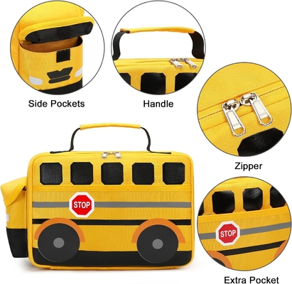 Scatola di pranzo per bambini Ragazzi Ragazze Scuola Sacchetti da pranzo riutilizzabili Raffreddatore Piatto termale per picnic (autobus scolastico giallo)