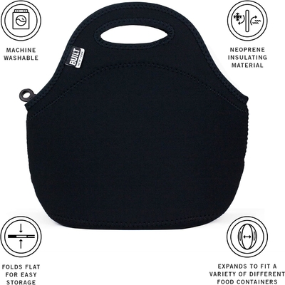 Built Gourmet Getaway Soft Neoprene Lunch Tote Bag - Leggera, isolante e riutilizzabile, una taglia, nera