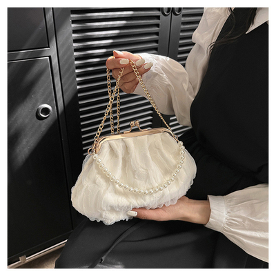 2024 NEW RETRO FAIRY SOLID COLOR PETIT BAG BLANCO BORSA DI MANO PERLA BORSA DI DONNE INFERNO NETTO IN Semplice BORSA di corpo trasversale