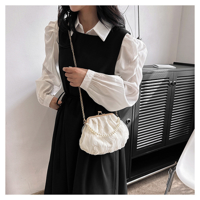 2024 NEW RETRO FAIRY SOLID COLOR PETIT BAG BLANCO BORSA DI MANO PERLA BORSA DI DONNE INFERNO NETTO IN Semplice BORSA di corpo trasversale