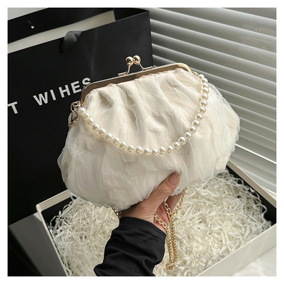2024 NEW RETRO FAIRY SOLID COLOR PETIT BAG BLANCO BORSA DI MANO PERLA BORSA DI DONNE INFERNO NETTO IN Semplice BORSA di corpo trasversale