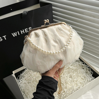 2024 NEW RETRO FAIRY SOLID COLOR PETIT BAG BLANCO BORSA DI MANO PERLA BORSA DI DONNE INFERNO NETTO IN Semplice BORSA di corpo trasversale
