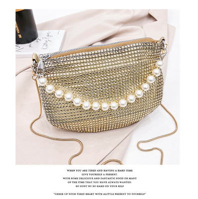 Nuovo manico perla imitazione borsa di diamante pieno borsa spalla borsa esplosivo di festa transfrontaliera borsa da cena moda spalla