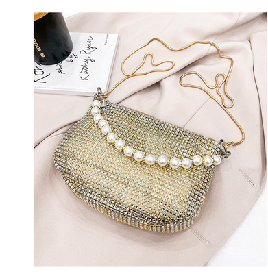 Nuovo manico perla imitazione borsa di diamante pieno borsa spalla borsa esplosivo di festa transfrontaliera borsa da cena moda spalla