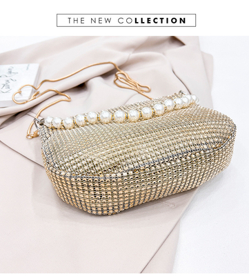 Nuovo manico perla imitazione borsa di diamante pieno borsa spalla borsa esplosivo di festa transfrontaliera borsa da cena moda spalla