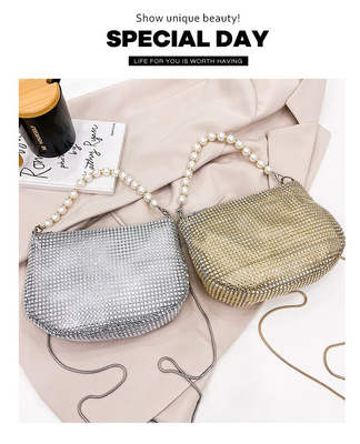 Nuovo manico perla imitazione borsa di diamante pieno borsa spalla borsa esplosivo di festa transfrontaliera borsa da cena moda spalla