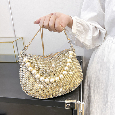 Nuovo manico perla imitazione borsa di diamante pieno borsa spalla borsa esplosivo di festa transfrontaliera borsa da cena moda spalla