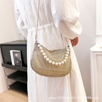 Nuovo manico perla imitazione borsa di diamante pieno borsa spalla borsa esplosivo di festa transfrontaliera borsa da cena moda spalla