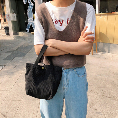 Artsy Corduoy BACK Casual PORTABLE MINI DAMES Clutch BACK VINTAGE BACK BENTO BACK