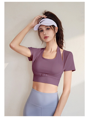 Nuova T-Shirt per la pulizia veloce per lo sport di yoga manica corta manica corta con pettinatura T-Shirt per il fitness