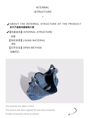 2024 CROSS-BORDER NEW UNDERARM BAG NICHE DESIGN RETRO LAVAGGIO DENIM BAG SENIOR DUMPLING BAG
