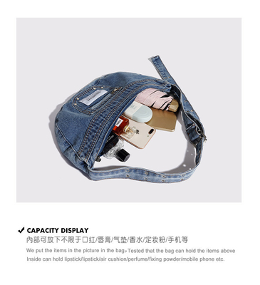 2024 CROSS-BORDER NEW UNDERARM BAG NICHE DESIGN RETRO LAVAGGIO DENIM BAG SENIOR DUMPLING BAG