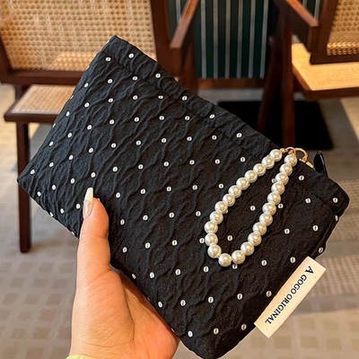 POLKA DOT BLACK MAKEUP BAG SWEET SKINCARE STOCKING BAG CARRYING PORTABLE MONEY BORSA di viaggio lavaggio