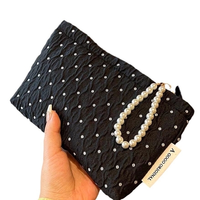 POLKA DOT BLACK MAKEUP BAG SWEET SKINCARE STOCKING BAG CARRYING PORTABLE MONEY BORSA di viaggio lavaggio