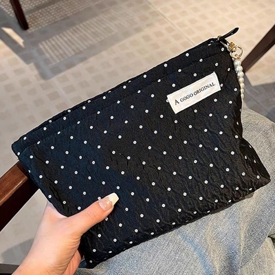 POLKA DOT BLACK MAKEUP BAG SWEET SKINCARE STOCKING BAG CARRYING PORTABLE MONEY BORSA di viaggio lavaggio