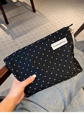 POLKA DOT BLACK MAKEUP BAG SWEET SKINCARE STOCKING BAG CARRYING PORTABLE MONEY BORSA di viaggio lavaggio