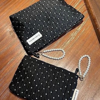 POLKA DOT BLACK MAKEUP BAG SWEET SKINCARE STOCKING BAG CARRYING PORTABLE MONEY BORSA di viaggio lavaggio
