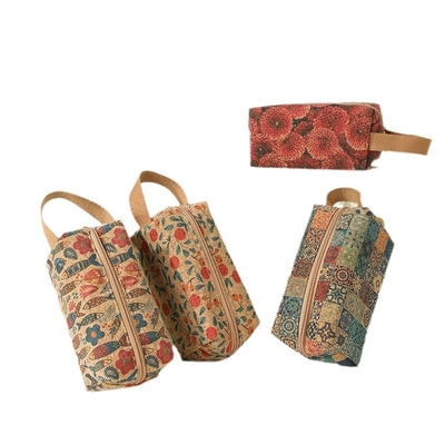 VINTAGE TRUE LEGNO Stampa CORCO MONETA BORSA STAMPA STAMPA MONETA BORSA TASCA CLAVE BORSA PICCOLOLA SQUADRATA BORSA NOSTALGIA