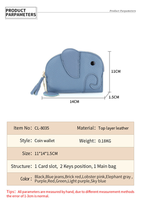 Primo strato di pelle di mucca portafoglio di monete femminile nuovo elefante creativo cerniera cerniera borsa di pelle chiave borsa di moneta borsa