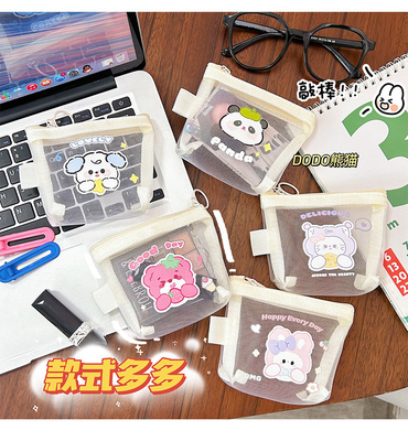 CARTOON NET MONEY PURSE CUTE CHANGE SACCO DI RISERVAZIONE TASCHIA TRANSPARENTE PORTABILE BORSA CARDINA BORSA ROSSA BORSA MINI SACCO DI RISERVAZIONE