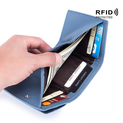 Anti-furto spazzola portafoglio in pelle femminile cartellino corto borsa tre pieghe piccolo portafoglio RFID MINI moneta di pelle di mucca portafoglio cross-border