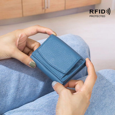 Anti-furto spazzola portafoglio in pelle femminile cartellino corto borsa tre pieghe piccolo portafoglio RFID MINI moneta di pelle di mucca portafoglio cross-border