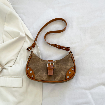 FASCIONE FRANCESA BORSA Casual sottobraccio DONNE 2024 NUOVA TESTRUZIONE BORSA BAGUETTE COLORE SIMPLE PATCHWORK BORSA TIDE