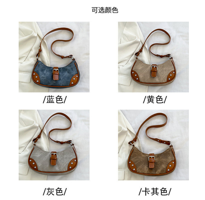 FASCIONE FRANCESA BORSA Casual sottobraccio DONNE 2024 NUOVA TESTRUZIONE BORSA BAGUETTE COLORE SIMPLE PATCHWORK BORSA TIDE