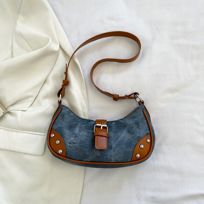 FASCIONE FRANCESA BORSA Casual sottobraccio DONNE 2024 NUOVA TESTRUZIONE BORSA BAGUETTE COLORE SIMPLE PATCHWORK BORSA TIDE
