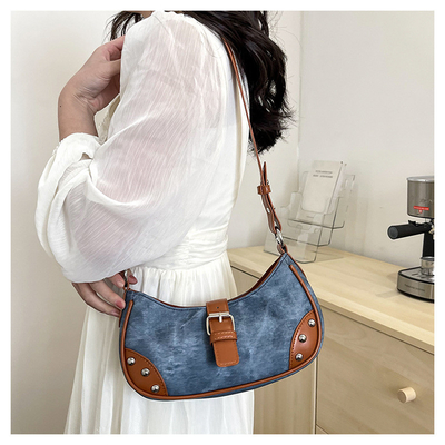 FASCIONE FRANCESA BORSA Casual sottobraccio DONNE 2024 NUOVA TESTRUZIONE BORSA BAGUETTE COLORE SIMPLE PATCHWORK BORSA TIDE