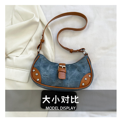 FASCIONE FRANCESA BORSA Casual sottobraccio DONNE 2024 NUOVA TESTRUZIONE BORSA BAGUETTE COLORE SIMPLE PATCHWORK BORSA TIDE