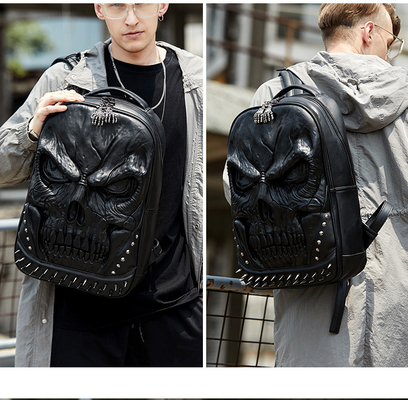3D PU LEATHER SKULL BACKPACK - BACKPACK STEAM PUNK RIVET PERSONALITY BACKPACK di viaggio BACKPACK di scuola superiore / liceo BACKPACK