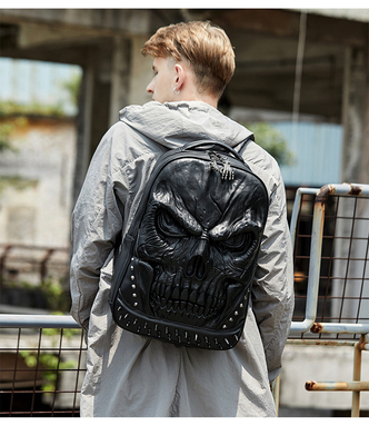 3D PU LEATHER SKULL BACKPACK - BACKPACK STEAM PUNK RIVET PERSONALITY BACKPACK di viaggio BACKPACK di scuola superiore / liceo BACKPACK