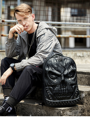 3D PU LEATHER SKULL BACKPACK - BACKPACK STEAM PUNK RIVET PERSONALITY BACKPACK di viaggio BACKPACK di scuola superiore / liceo BACKPACK