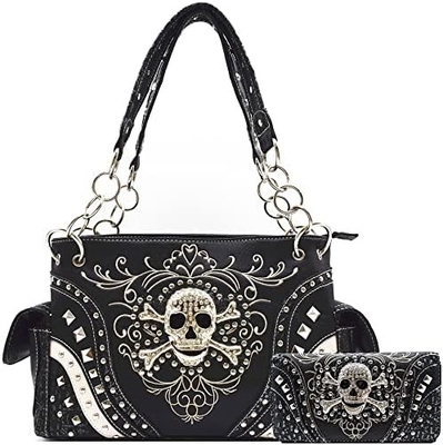 Punk GOTHIC ROCK METALLIC SCALLE Giorno dei morti zucchero floreale SCALLE di pelle borsa da donna borsa da mano spalla borsa portafoglio set