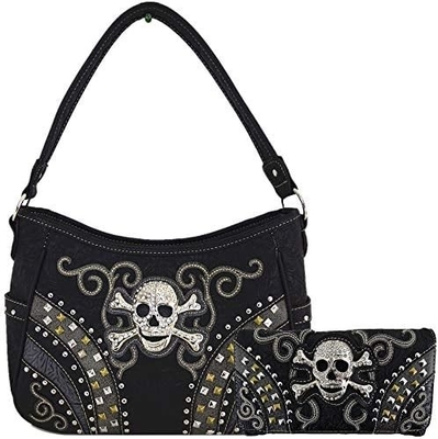 Punk GOTHIC ROCK METALLIC SCALLE Giorno dei morti zucchero floreale SCALLE di pelle borsa da donna borsa da mano spalla borsa portafoglio set