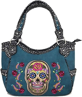 Punk GOTHIC ROCK METALLIC SCALLE Giorno dei morti zucchero floreale SCALLE di pelle borsa da donna borsa da mano spalla borsa portafoglio set